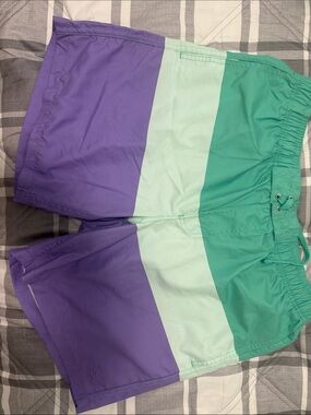 Men's Colorblock Swim Trunks in Teal, Mint & Purple